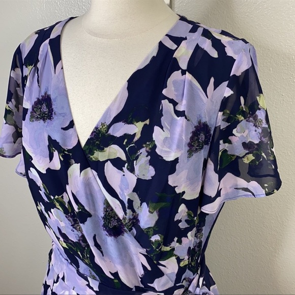 ASL TAHARI Purple Floral Print Ruffle Dress - Picture 3 of 8